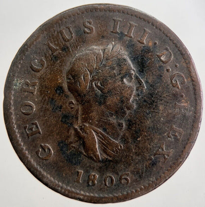 1806 George 3rd III Half - Penny British Coin | Fine Collectable Grade | a7530
