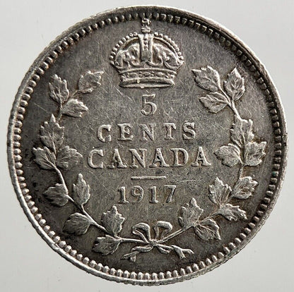 1917 Canadian 5 Cents Silver Coin | Very High Grade | a2842