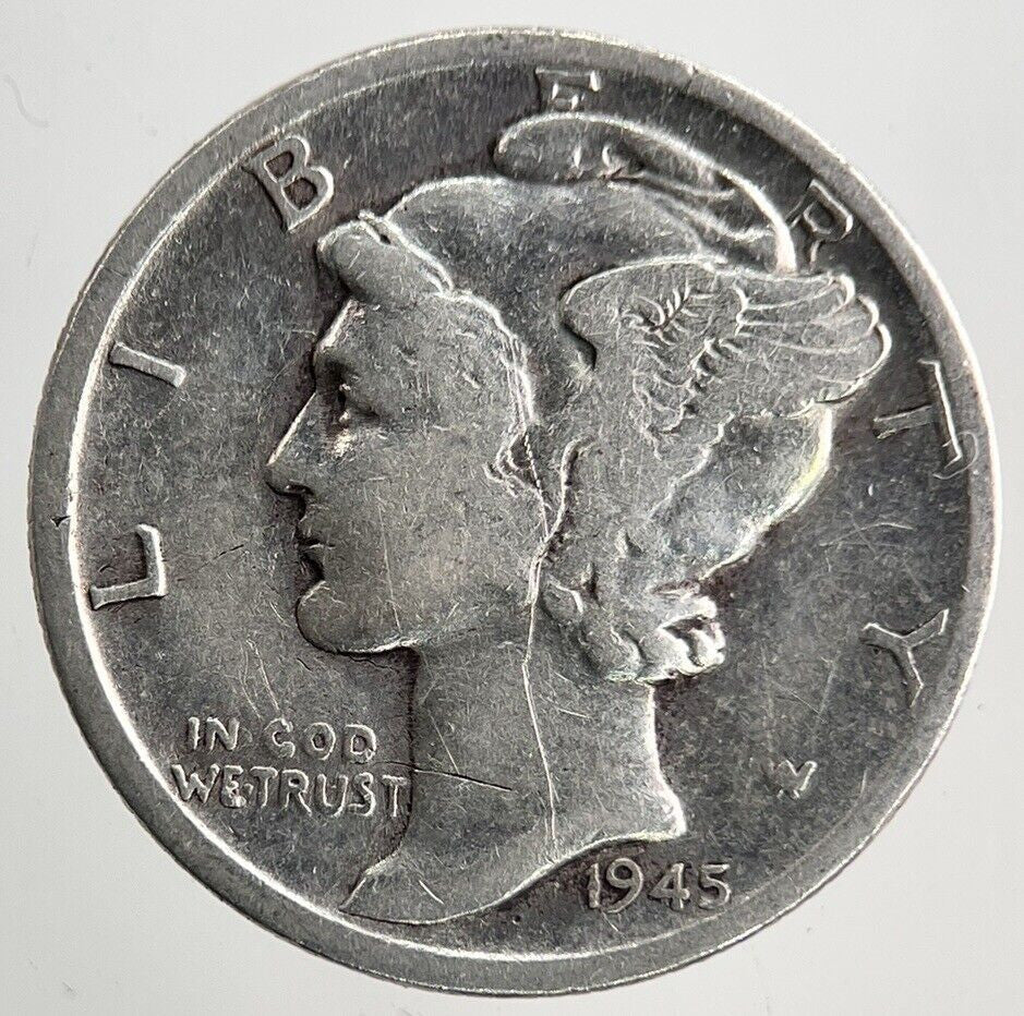 1945 - S US USA Mercury One Dime Silver Coin | Collectable Grade