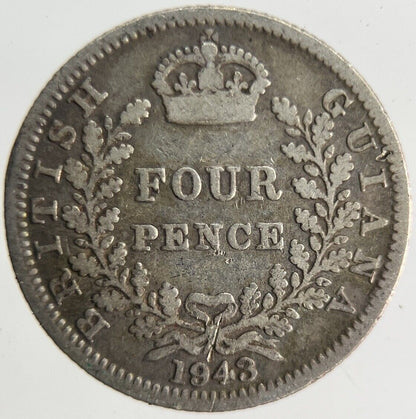 1943 Belize British Guiana Four-Pence Silver Coin | Collectable Grade