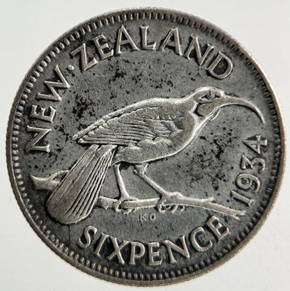 1934 New Zealand Sixpence Silver Coin | Fine Collectable Grade