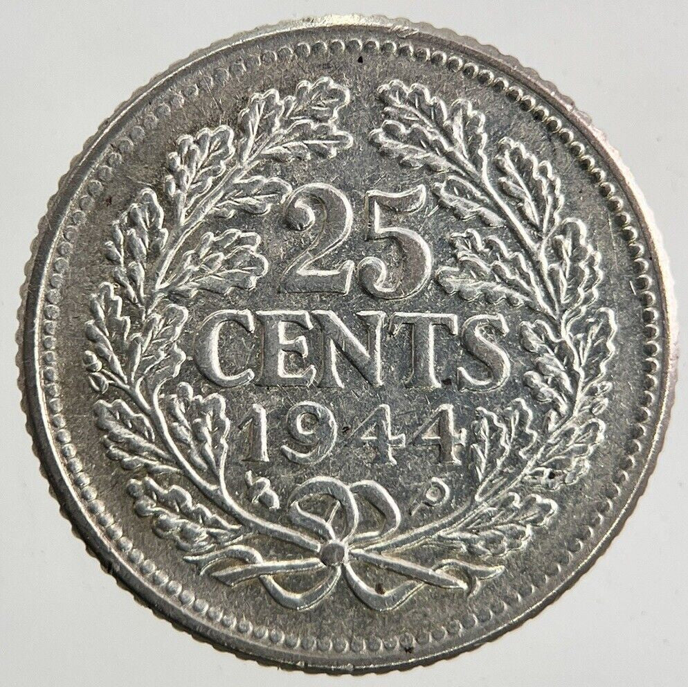 1944 Netherlands 25 Cents Silver Coin | Very High Grade