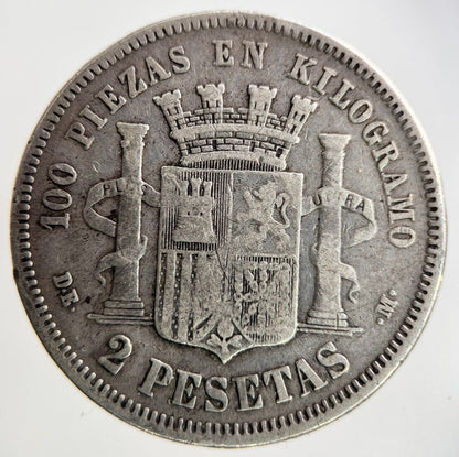 1870 Spain 2 Pesetas Silver Coin | Fine Collectable Grade