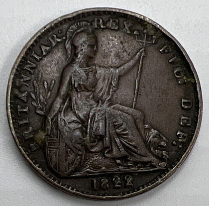 1822 Farthing | British Copper Coin | George IV | Fine Grade | a618