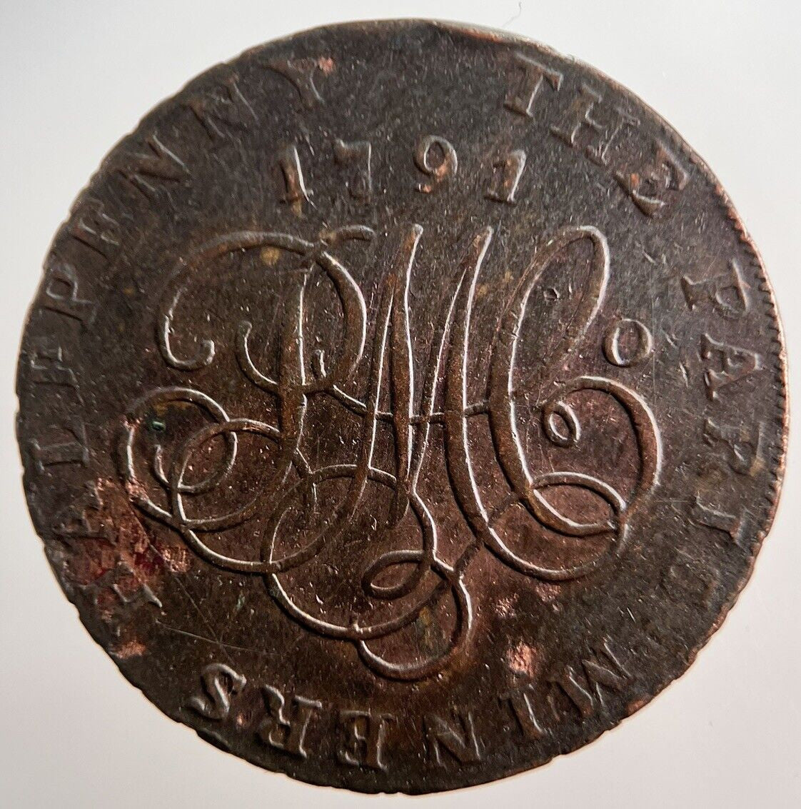 1791 Paris Miners Half - Penny Token Coin | Fine Collectable Grade | a3856