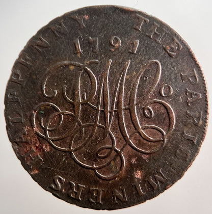 1791 Paris Miners Half - Penny Token Coin | Fine Collectable Grade | a3856
