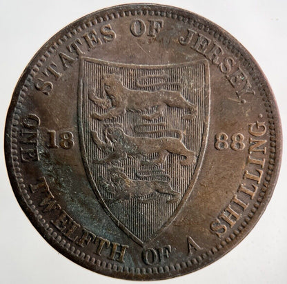 1888 Jersey One Twelfth Of A Shilling 1/12th Coin | Fine Collectable Grade
