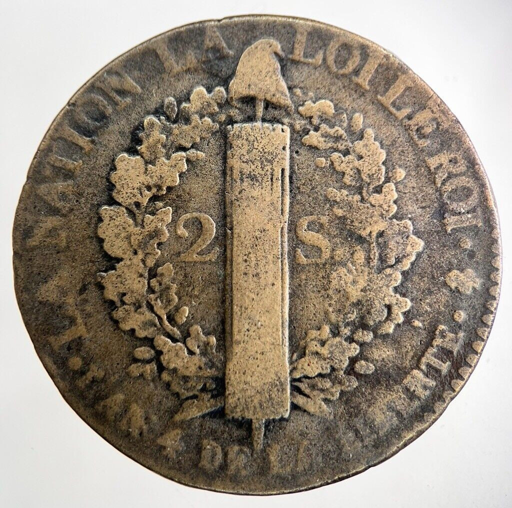 1792 France 2 Sol Coin | Fine Collectable Grade