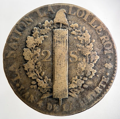 1792 France 2 Sol Coin | Fine Collectable Grade