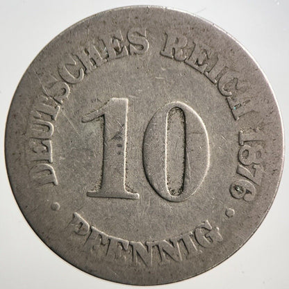 1876 Germany 10 Pfennig Coin | Worn Grade | a3094