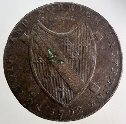 1792 Norwich Half-Penny Coin | Fine Collectable Grade