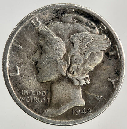 1942 - D US USA Mercury One Dime Silver Coin | Fine Collectable Grade