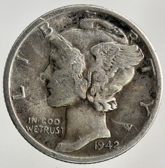 1942 - D US USA Mercury One Dime Silver Coin | Fine Collectable Grade