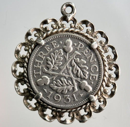1931 George V Threepence Silver Coin Amulet Pendant | Collectable Grade | a3218