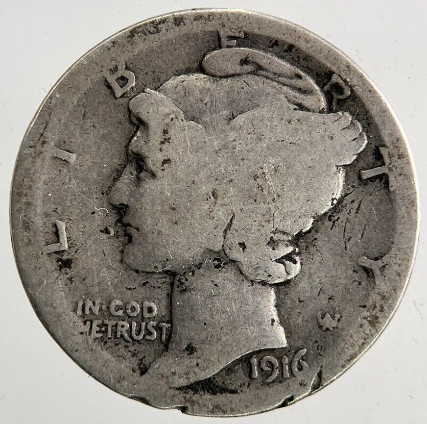 1916 - S US USA Mercury Dime Silver Coin | Collectable Grade