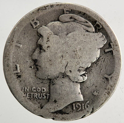 1916 - S US USA Mercury Dime Silver Coin | Collectable Grade