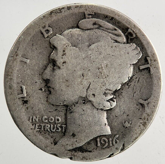 1916 - S US USA Mercury Dime Silver Coin | Collectable Grade