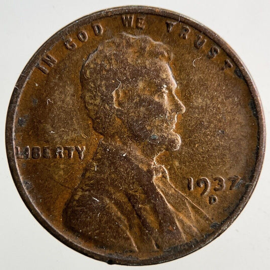 1937-D US USA Lincoln Wheat One Cent Coin | Fine Collectable Grade