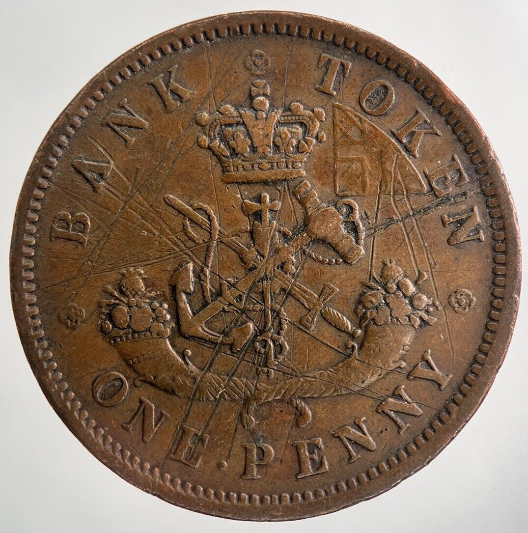 1857 Canada Bank Token One Penny Coin | Fine Collectable Grade