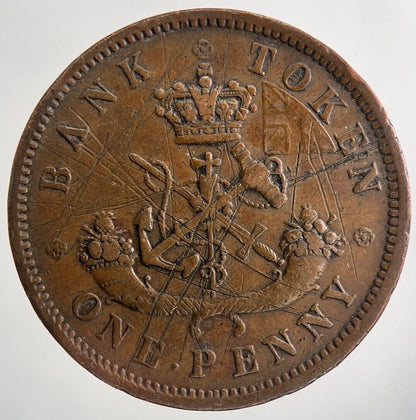 1857 Canada Bank Token One Penny Coin | Fine Collectable Grade