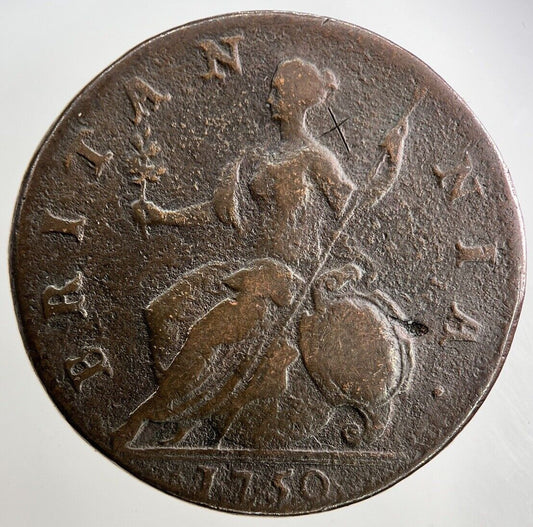 1750 George II 2nd Half-Penny Coin | Fine Collectable Grade