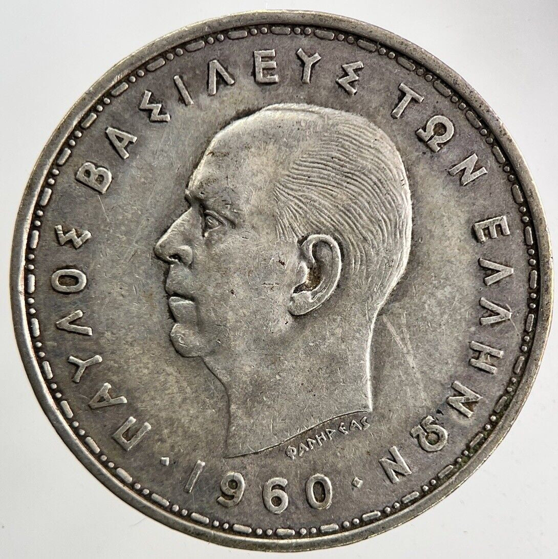 1960 Greece Greek 20 Drachmai Silver Coin | Fine Collectable Grade