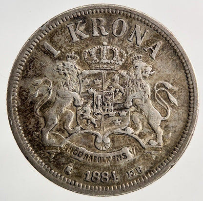 1884 Sweden 1 Krona Silver Coin | Fine Collectable Grade