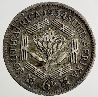 1934 South Africa Sixpence Silver Coin | Fine Collectable Grade