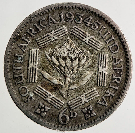 1934 South Africa Sixpence Silver Coin | Fine Collectable Grade