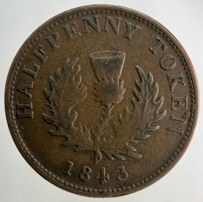 1843 Canada Nova Scotia Half-Penny Coin | Collectable Grade