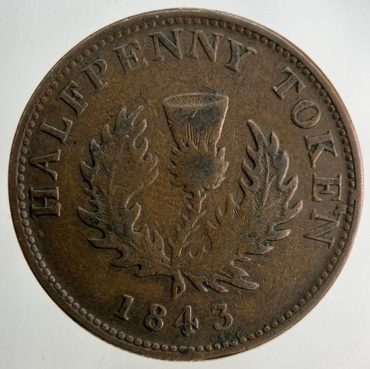 1843 Canada Nova Scotia Half-Penny Coin | Collectable Grade