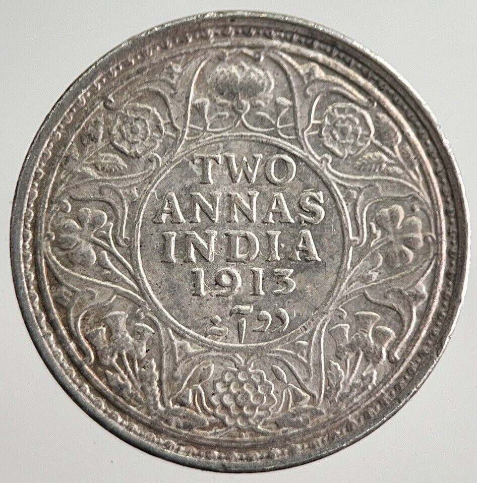 1913 India 2 Two Annas Silver Coin | Very High Grade | a8012