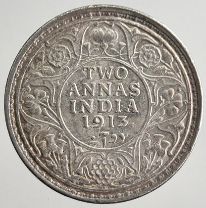 1913 India 2 Two Annas Silver Coin | Very High Grade | a8012