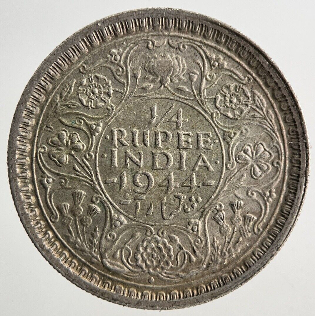 1944 India Quarter 1/4 Rupee Silver Coin | Very High Grade