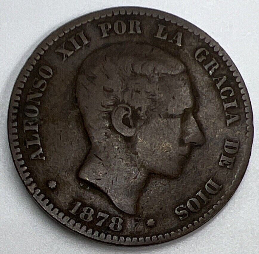 1878 Spain Diez 10 Ten Centimos Coin | Collectable Grade | a1104