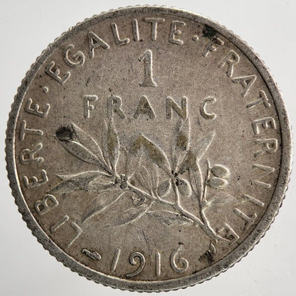 1916 France 1 Franc Silver Coin | Fine Collectable Grade | a6636