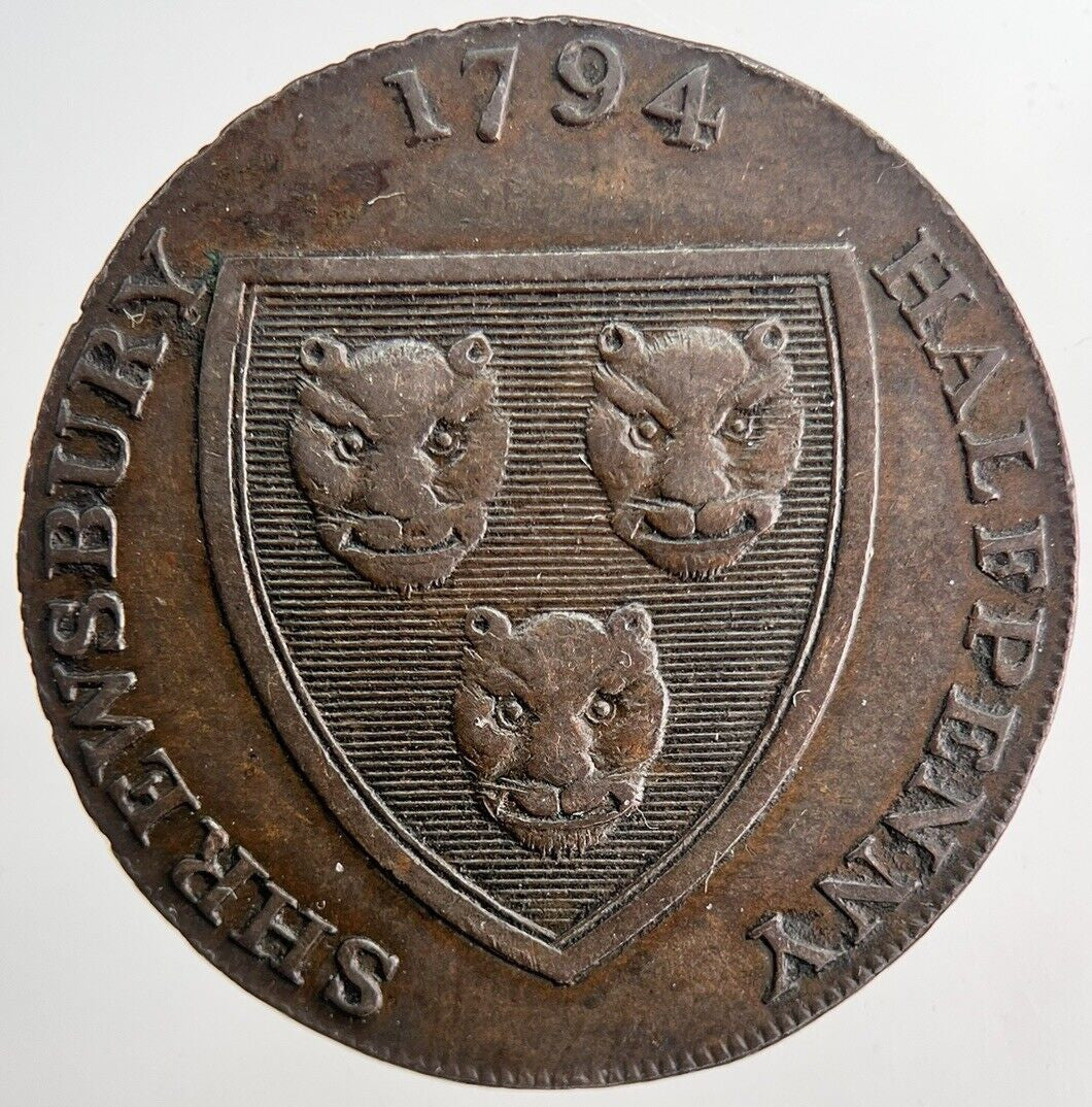 1794 Shrewsbury Half-Penny Token Coin | Very High Grade | a6523