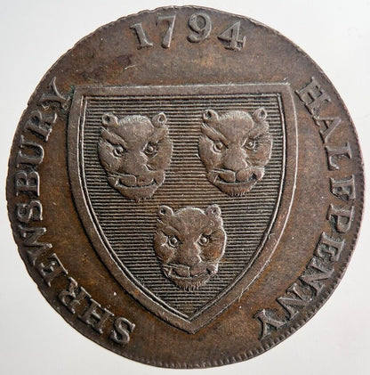 1794 Shrewsbury Half-Penny Token Coin | Very High Grade | a6523