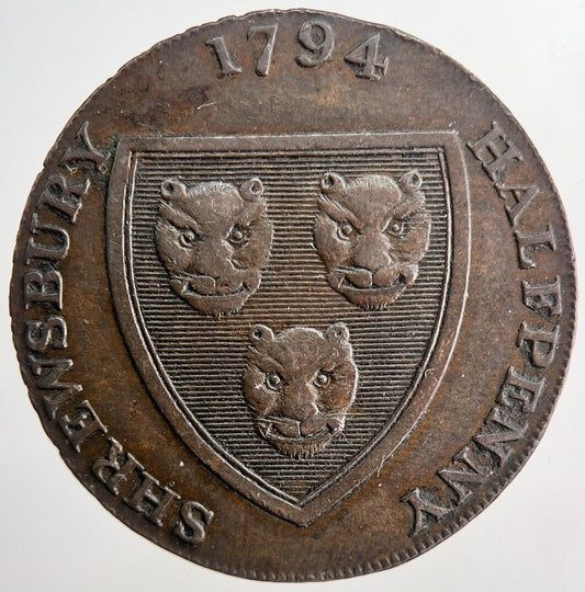 1794 Shrewsbury Half-Penny Token Coin | Very High Grade | a6523