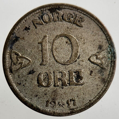 1917 Norway 10 Ore Silver Coin | Fine Collectable Grade