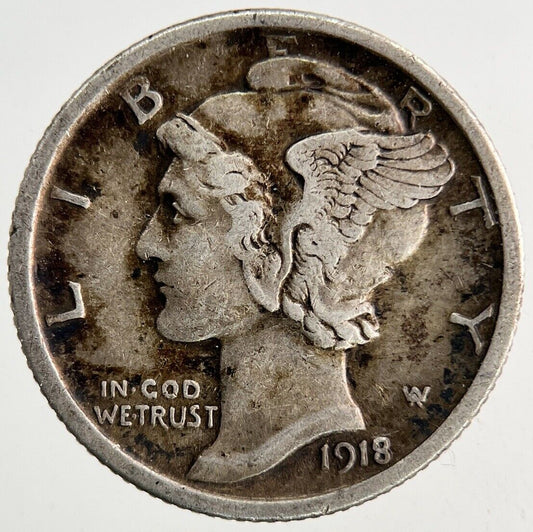1918 US USA Mercury Dime Silver Coin | Fine Collectable Grade