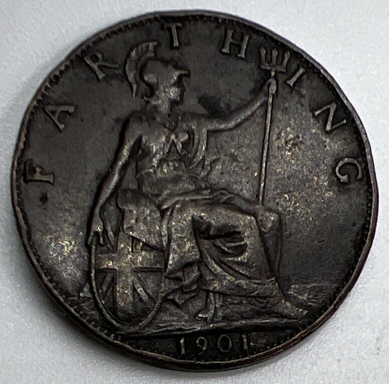 1901 Victoria Farthing | British Copper Coin | Fine Collectable Grade | a1198