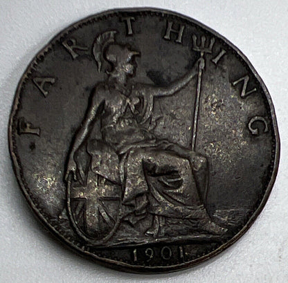 1901 Victoria Farthing | British Copper Coin | Fine Collectable Grade | a1198
