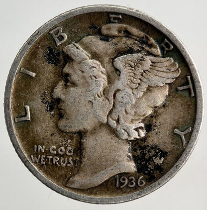 1936 US USA Mercury One Dime Silver Coin | Fine Collectable Grade