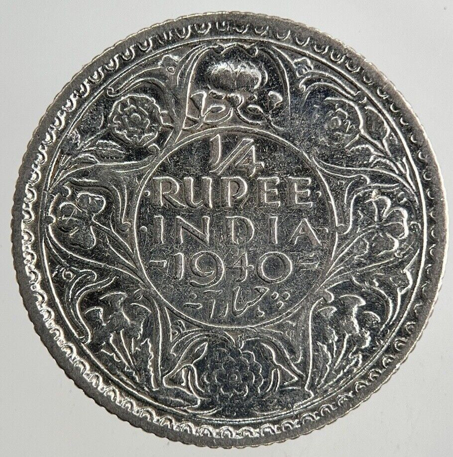 1940 India 1/4 Quarter Rupee Silver Coin | Fine Collectable Grade