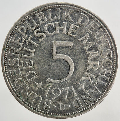 1971 - D Germany 5 Mark Silver Coin | Fine Collectable Grade