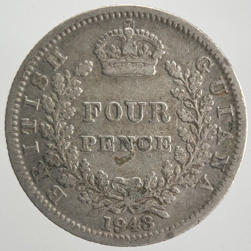 1943 British Four - Pence Guiana Belize Silver Coin | Collectable Grade | a4226