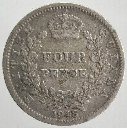 1943 British Four - Pence Guiana Belize Silver Coin | Collectable Grade | a4226
