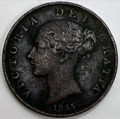 1855 Victoria Half-Penny | British Copper Coin | Fine Collectable Grade | a1117