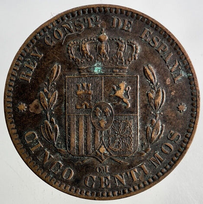 1879 Spain 5 Cinco Centimos Coin | Fine Collectable Grade
